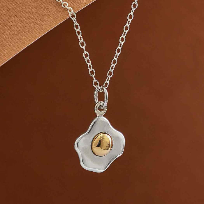 Over Easy Egg Necklace – Sterling Silver with Bronze Yolk, 18" Chain