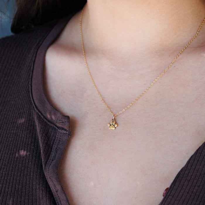 Paw Print Gold Charm Necklace - Dainty 14k Gold Filled Jewelry