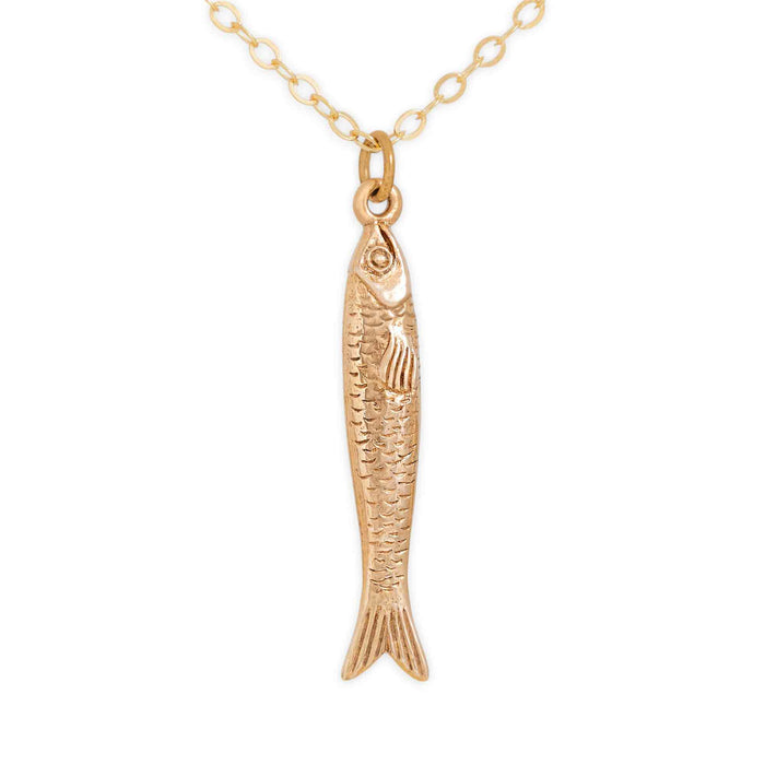 Sardine Charm Necklace – 18" Gold Filled Chain