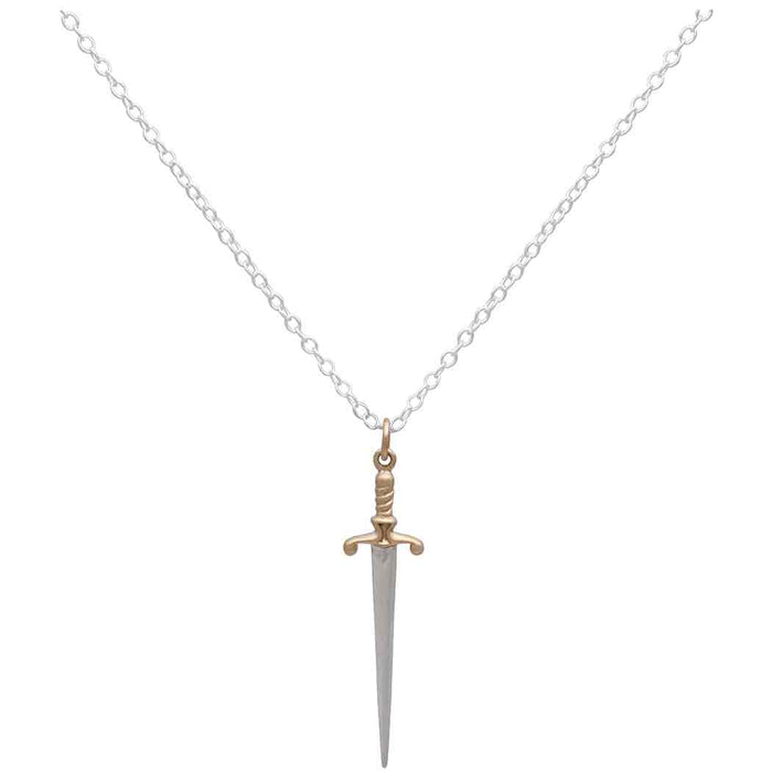 Sterling Silver Sword Necklace with Bronze Handle – Handmade Jewelry
