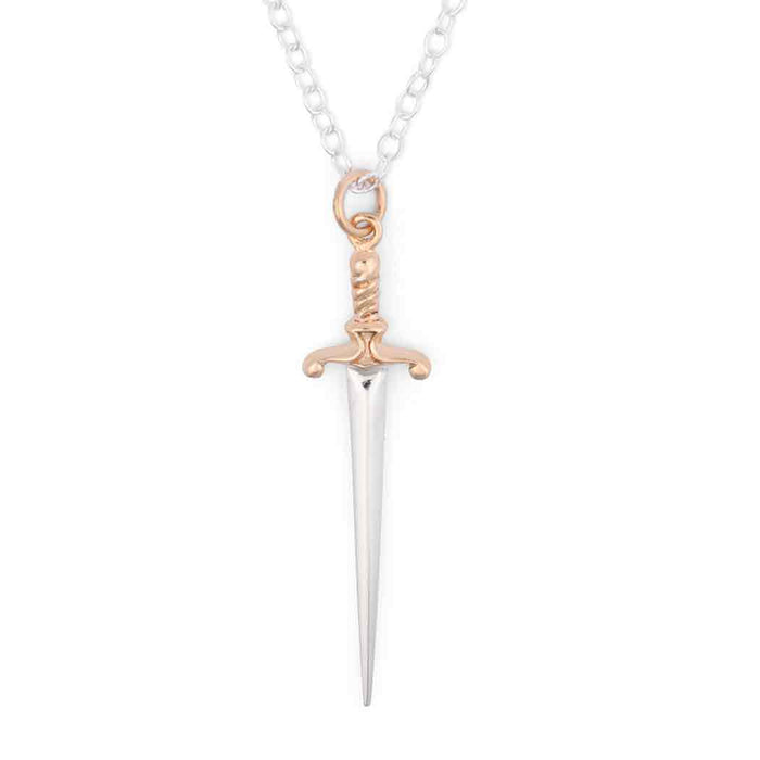 Sterling Silver Sword Necklace with Bronze Handle – Handmade Jewelry