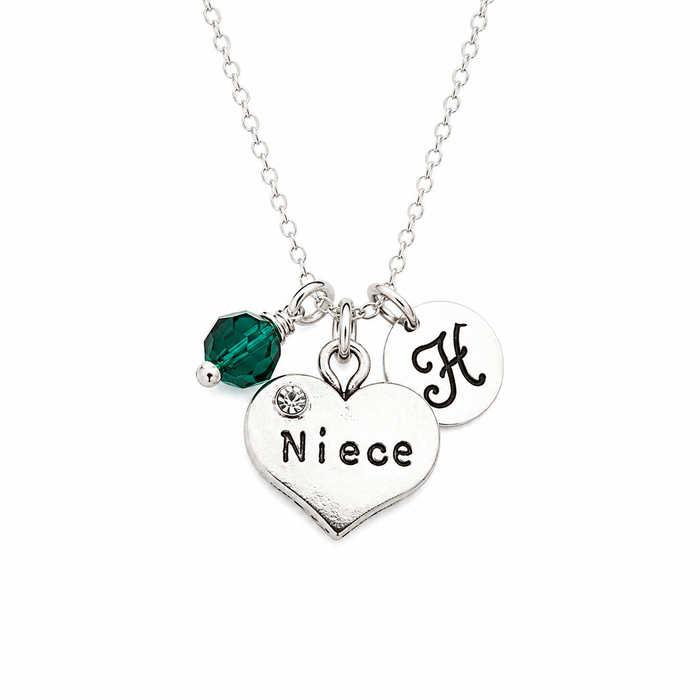 Niece Necklace – Sterling Silver with Birthstone & Initial Charm