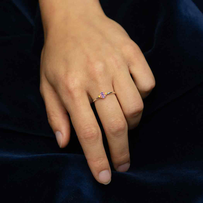 Sterling Silver Colorful Diamond Shaped Nano Gem Ring