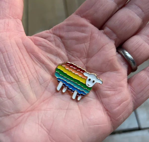 Rainbow Sheep Enamel Pin – Knitting & Crochet Pride Accessory