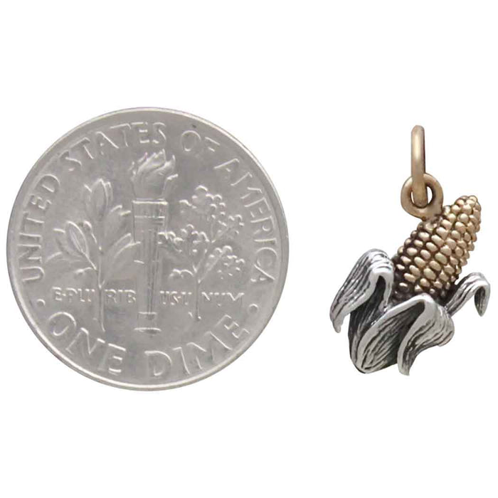 Mixed Metal Corn Necklace – Sterling Silver & Bronze Corn Cob Charm – Midwest Inspired Dainty Necklace