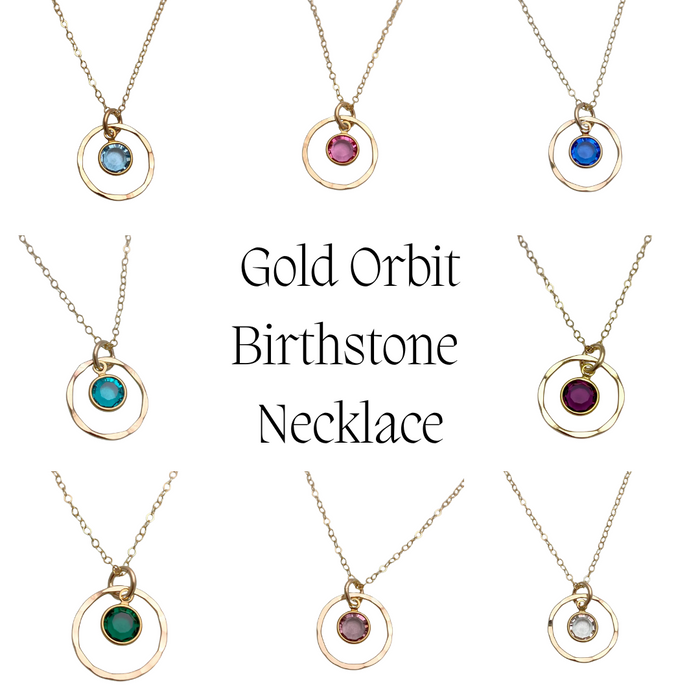 Orbit Birthstone Necklace – 14k Gold Filled Circle Pendant