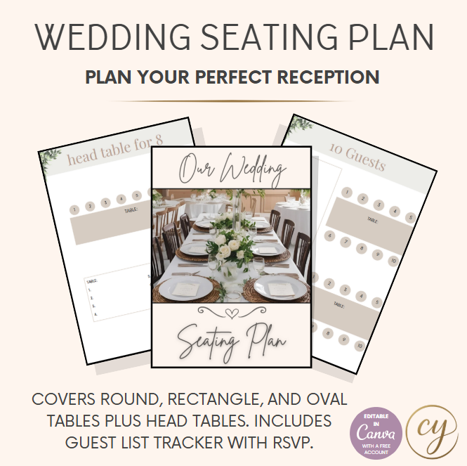 80 Page Wedding Seating Chart Template – Editable Canva Planner