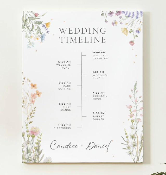 Editable Wedding Timeline Canva Template – Elegant Floral Design