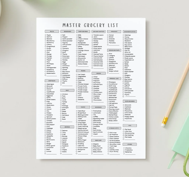 Master Grocery List Canva Template – Printable & Editable Checklist