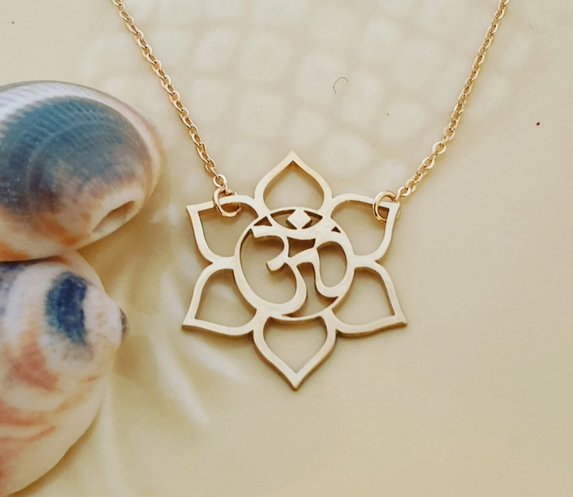 Ohm & Lotus Flower Necklace – 14k Gold Filled Yoga Jewelry, 18" Chain