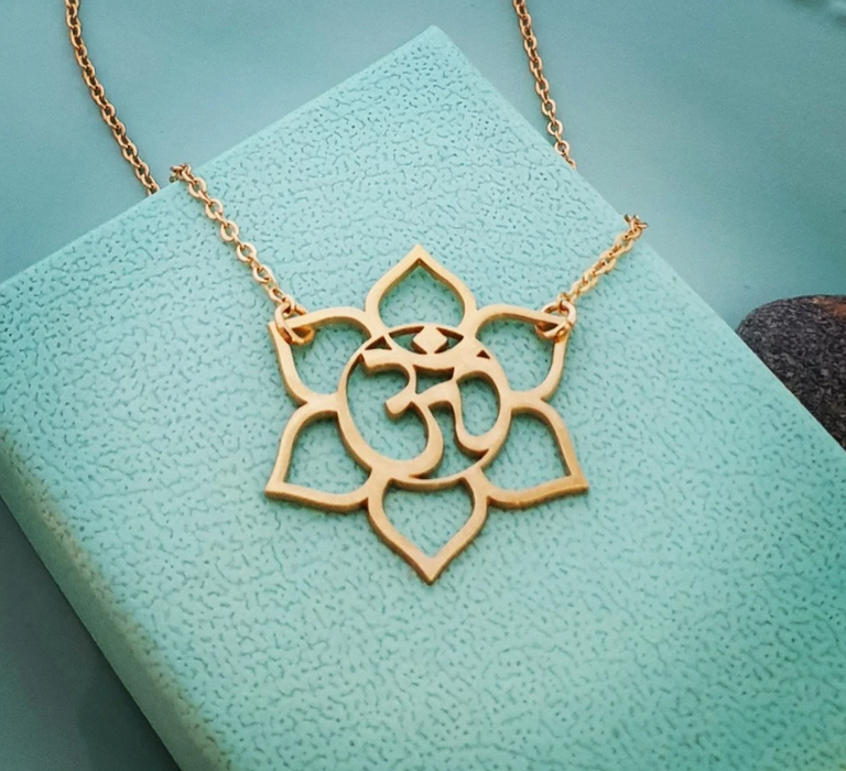 Ohm & Lotus Flower Necklace – 14k Gold Filled Yoga Jewelry, 18" Chain