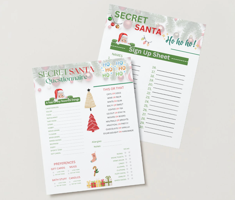 Editable Secret Santa Questionnaire & Sign-Up Sheet – Canva Template (Printable PDF)