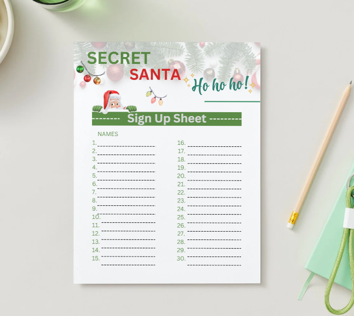 Editable Secret Santa Questionnaire & Sign-Up Sheet – Canva Template (Printable PDF)