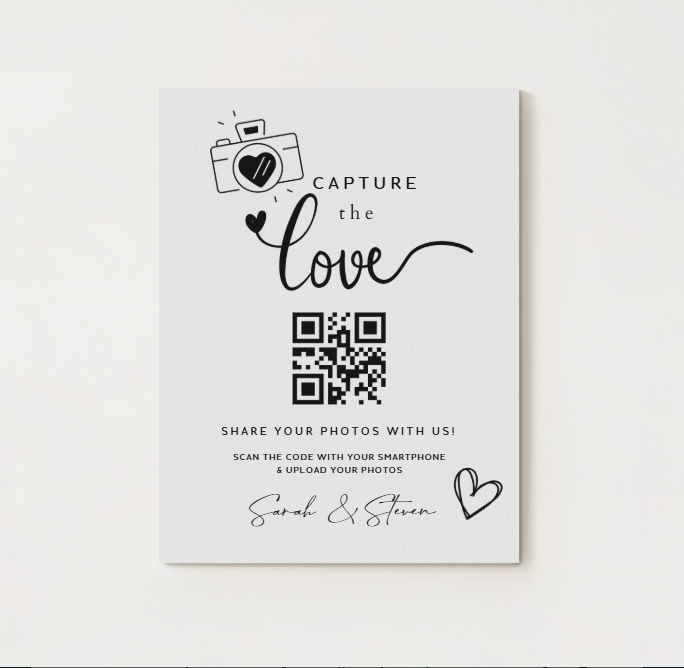 Capture the Love – Editable QR Code Wedding Sign Template (Canva) | Instant Download