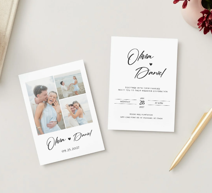 Photo Collage Wedding Invitation Template | Editable Canva Wedding Invite