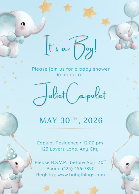 Little Elephant Dreams Baby Shower Printable Bundle