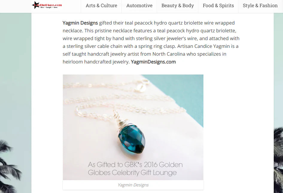 Teal Peacock Hydro Quartz Briolette Necklace, Sterling Silver - As Gifted at the Golden Globes