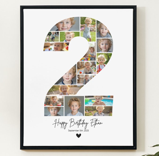 2nd Birthday Photo Collage Canva Template – Editable Milestone Poster