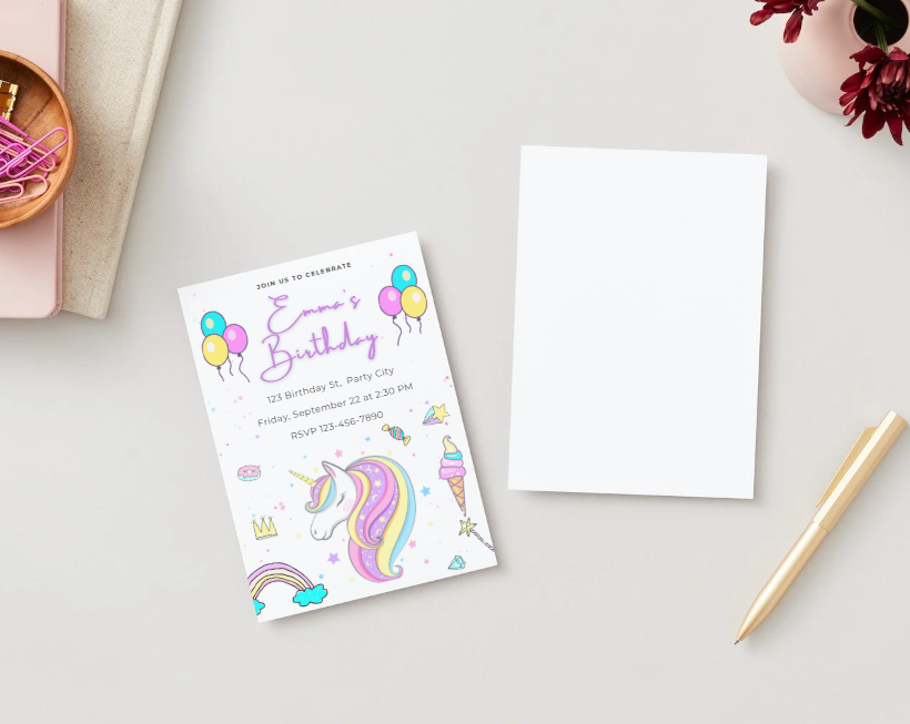 Unicorn Birthday Invitation Template – Pastel Girls Party | Editable in Canva