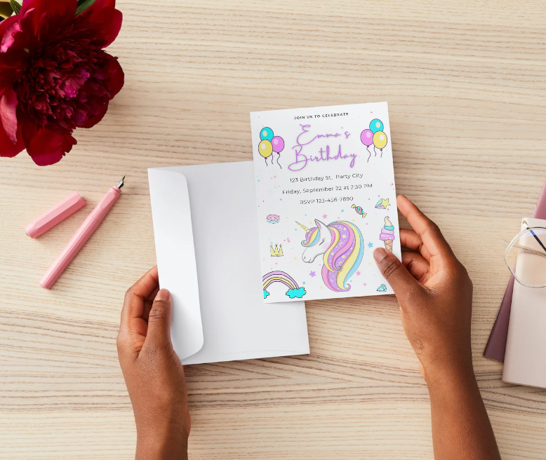 Unicorn Birthday Invitation Template – Pastel Girls Party | Editable in Canva
