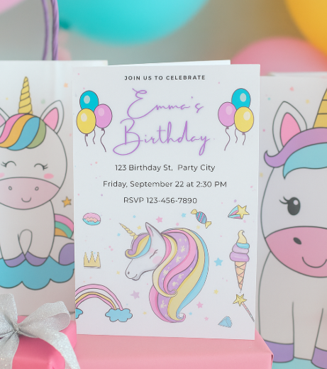 Unicorn Birthday Invitation Template – Pastel Girls Party | Editable in Canva