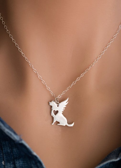 Dog Angel Wing Charm - Sympathy Pet Loss Charm - Sterling Silver Necklace
