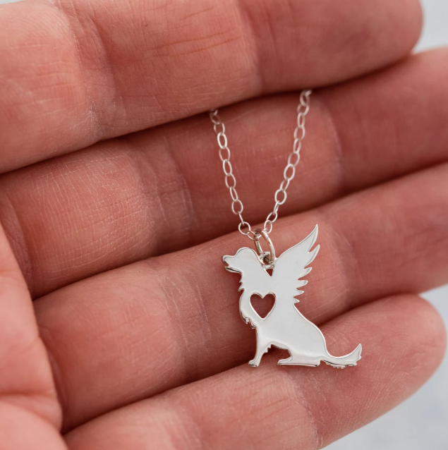 Dog Angel Wing Charm - Sympathy Pet Loss Charm - Sterling Silver Necklace