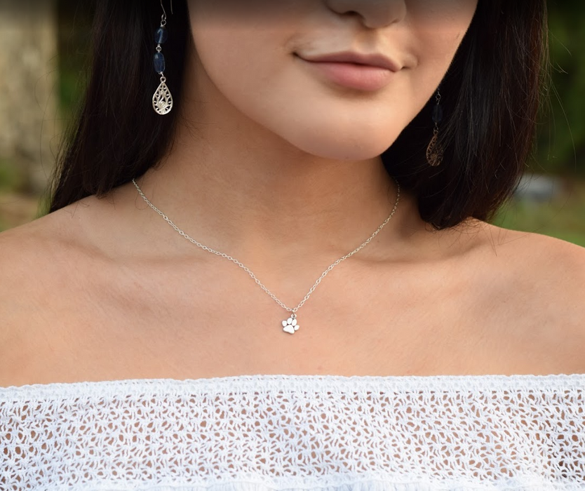 Paw Print Charm Necklace - Sterling Silver Jewelry