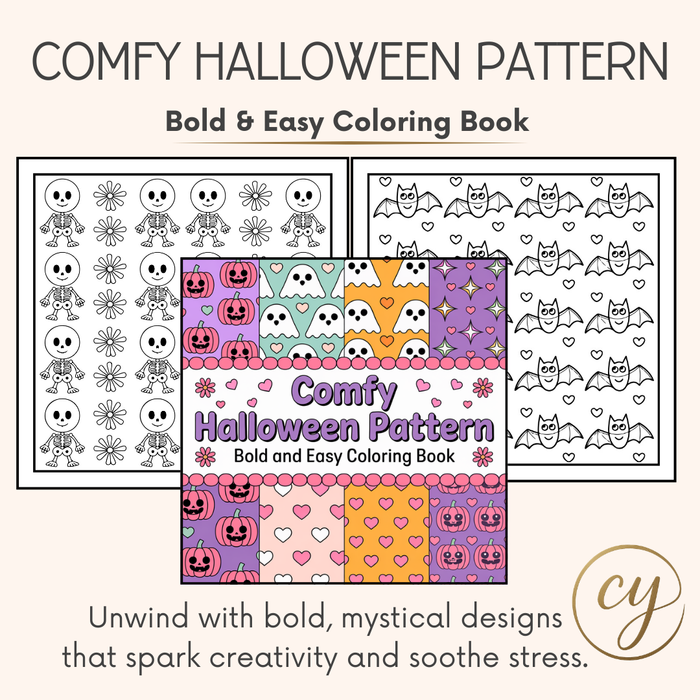Comfy Halloween Pattern Coloring Book – Bold & Easy Designs (110 Pages, Instant Download PDF)