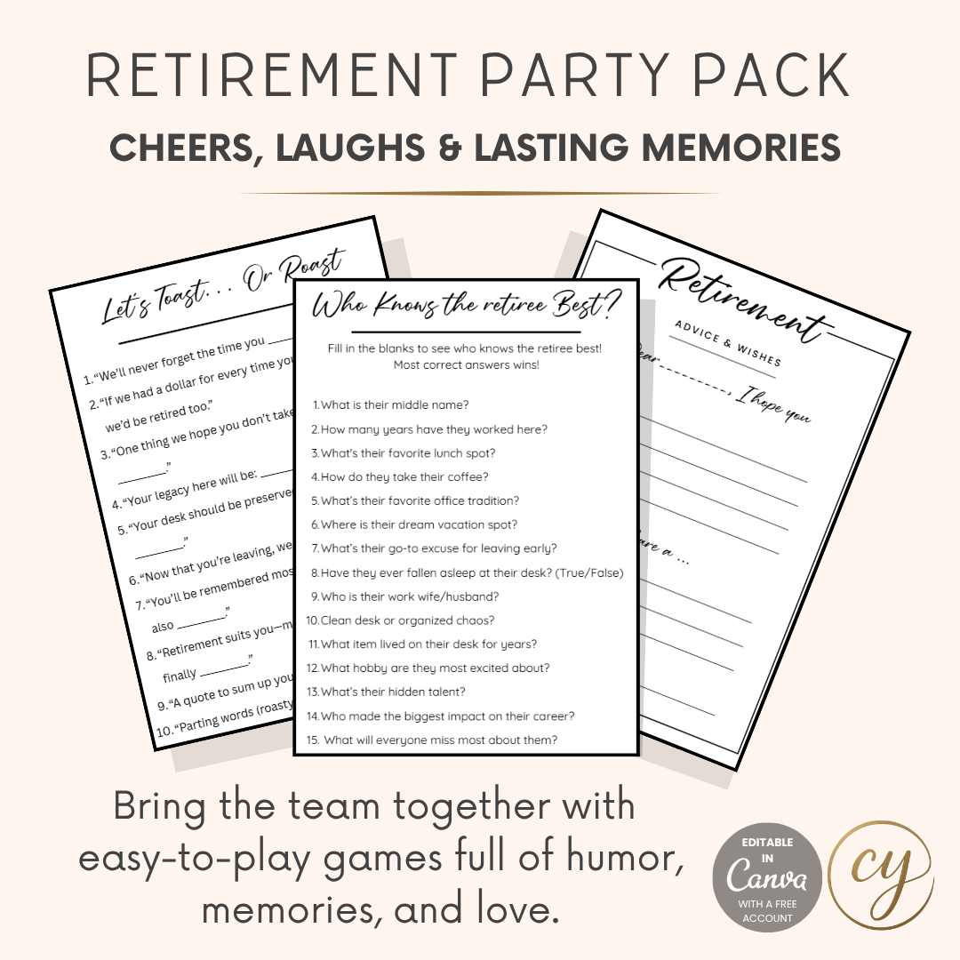 Printable Retirement Fun Guide.pdf Retirement Party Game Pack – Printable PDF with Fun Icebreakers, Trivi ...