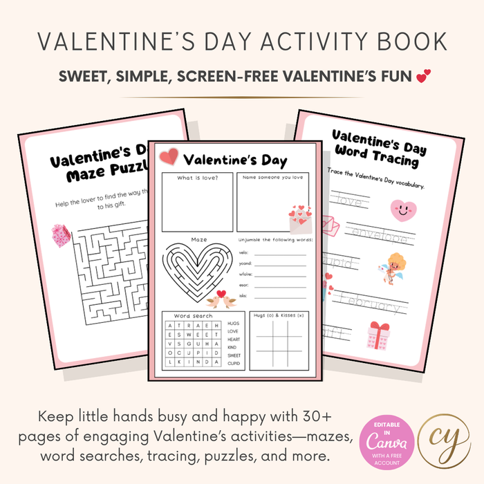 Valentine’s Day Activity Book for Kids (30+ Pages) – Printable PDF Download