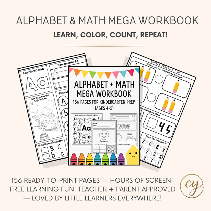 Alphabet + Math Mega Workbook | 156 Pages for Kindergarten Prep (Ages 4–5)