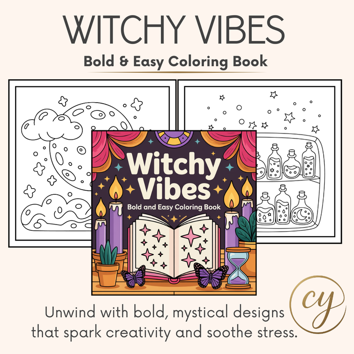 Witchy Vibes: Bold & Easy Coloring Book - Instant Download