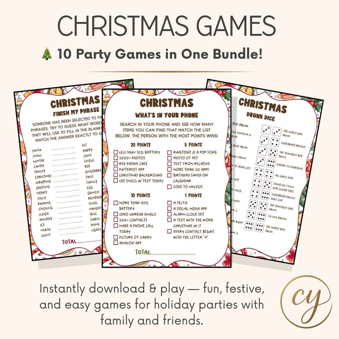 Christmas Game Bundle Pack – 10 Fun Holiday Party Games (Instant PDF Download)