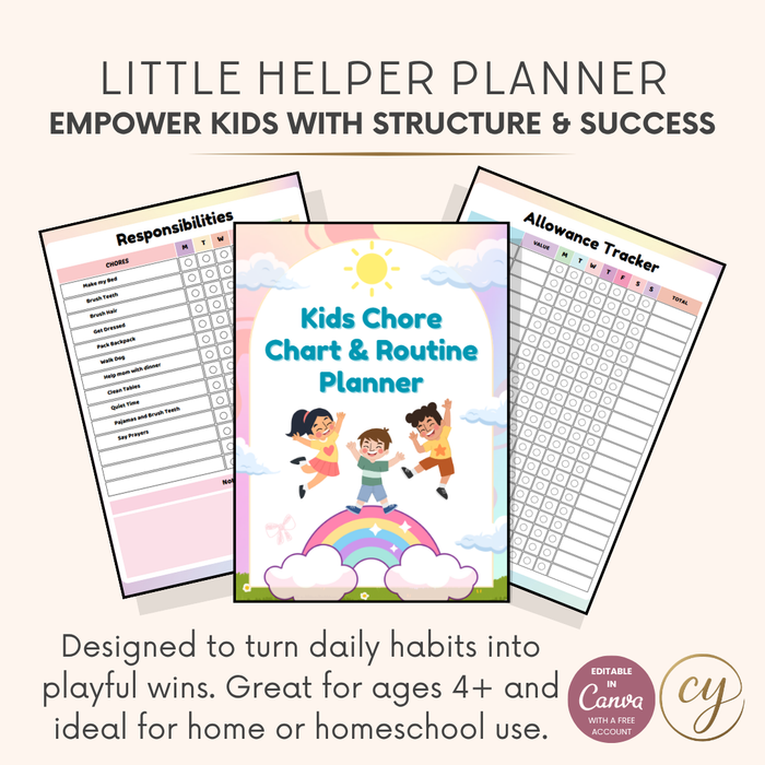 Little Helper Planner – Kids Chore Chart & Routine Organizer | Canva Template (Instant Download)