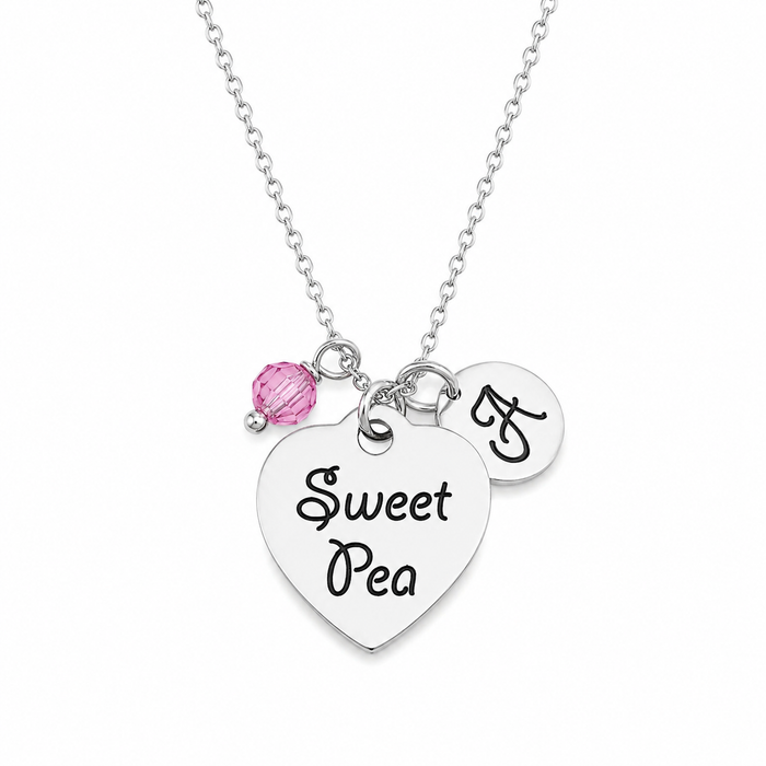 Sweet Pea Necklace – Sterling Silver with Birthstone & Initial Charm