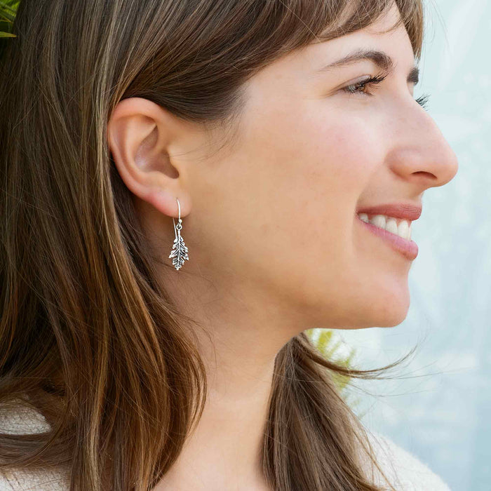 Sterling Silver Oak Leaf Dangle Earrings