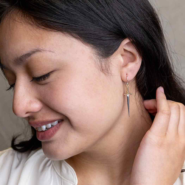 Sterling Silver Sword Earrings with Bronze Handles – Dagger Drop Earrings