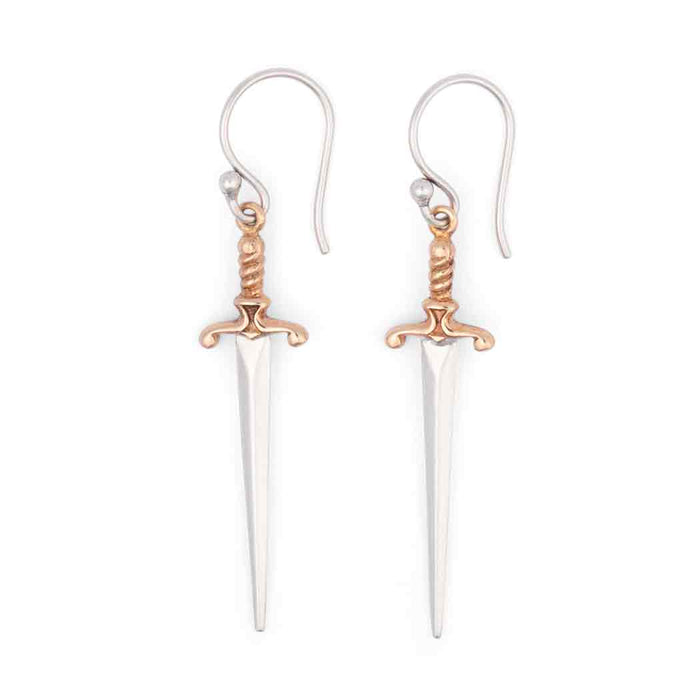 Sterling Silver Sword Earrings with Bronze Handles – Dagger Drop Earrings