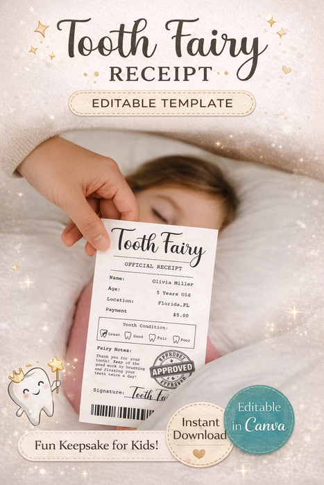Editable Canva Tooth Fairy Receipt – Printable Template for Kids