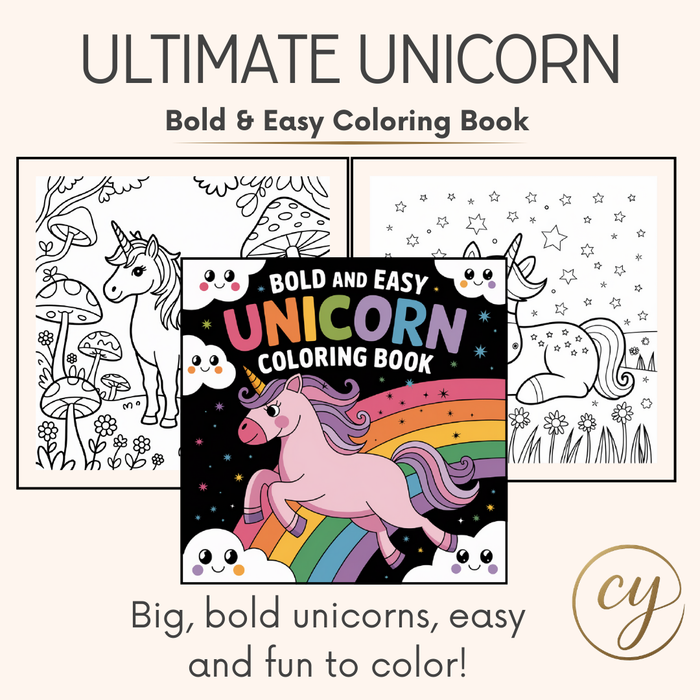 Unicorn Bold & Easy Coloring Book – 100 Pages (Instant PDF Download)