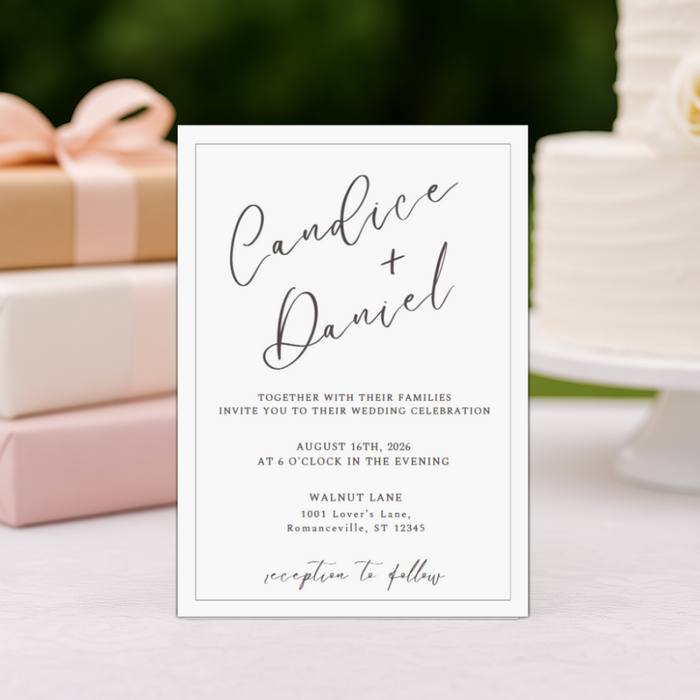 Minimalist wedding invitation template editable in Canva