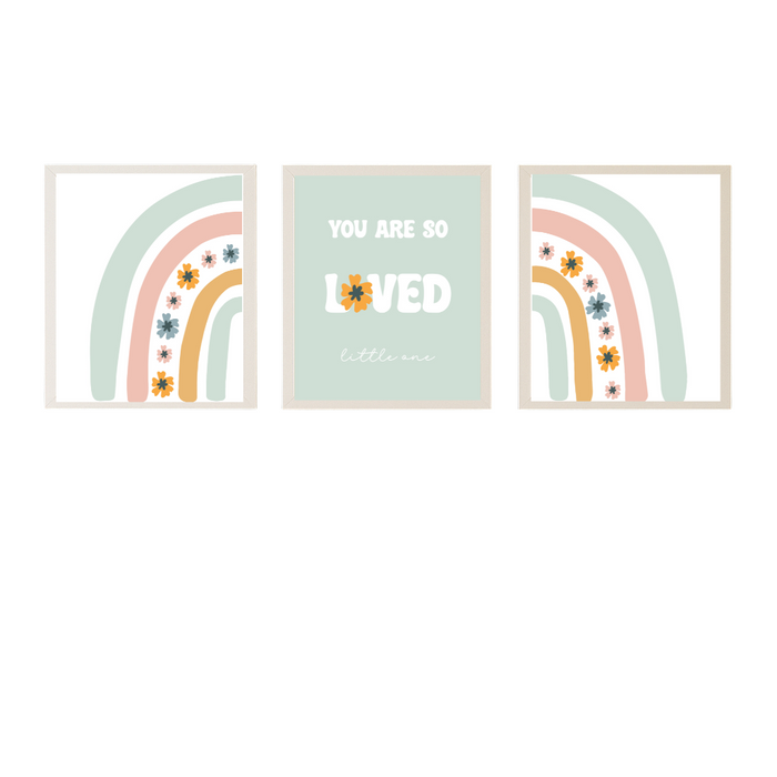 You Are So Loved Rainbow Nursery Art – 3 Piece Set | Green/Blue & Pink Versions | Printable Wall Decor, Instant Download