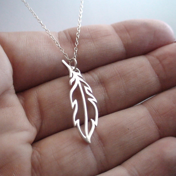 Open Feather Necklace – Sterling Silver 1" Charm on 16" Chain