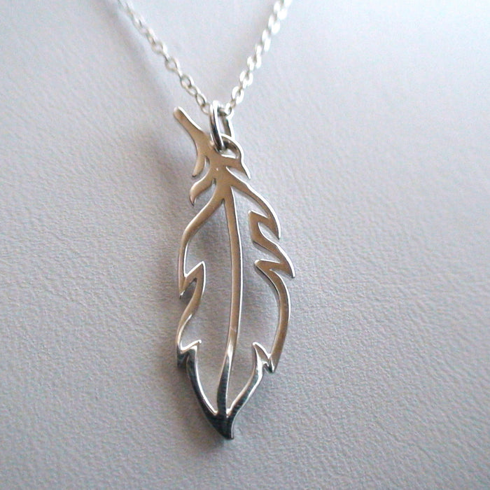 Open Feather Necklace – Sterling Silver 1" Charm on 16" Chain