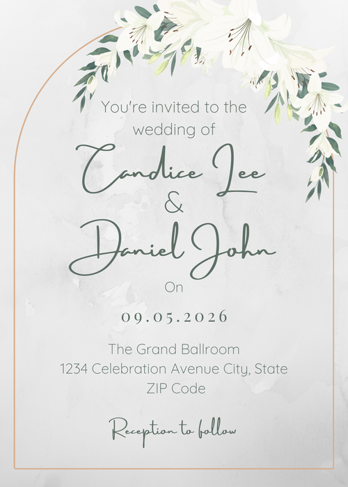 White Lily Wedding Invitation & Details Card Set – Editable Canva Template – Instant Download