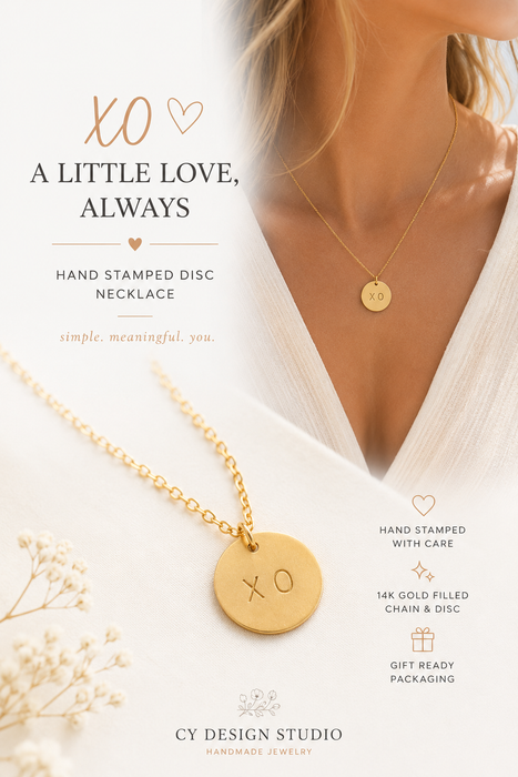 XO Hand Stamped Disc Necklace