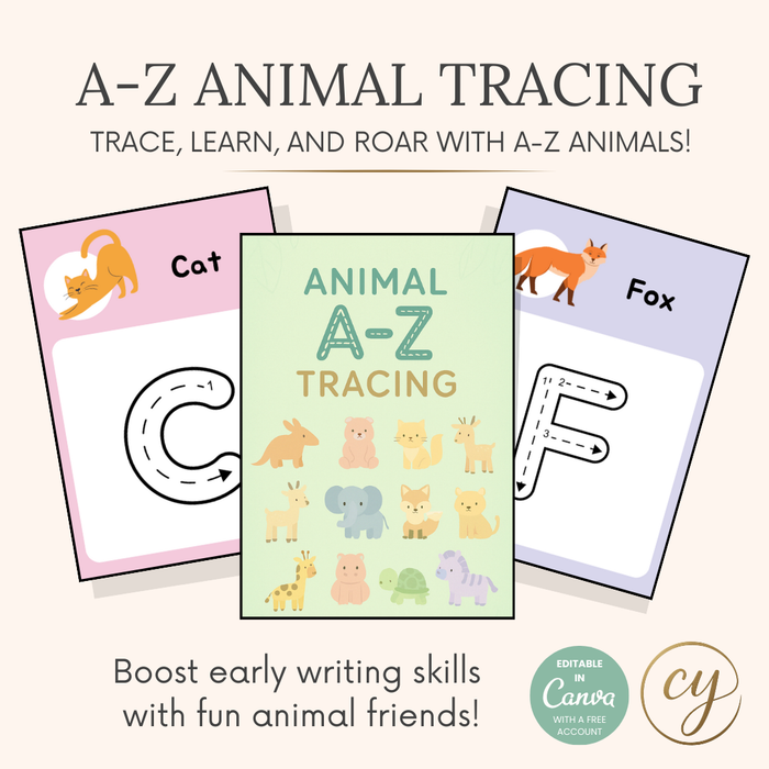Animal A-Z Tracing Workbook Canva Template