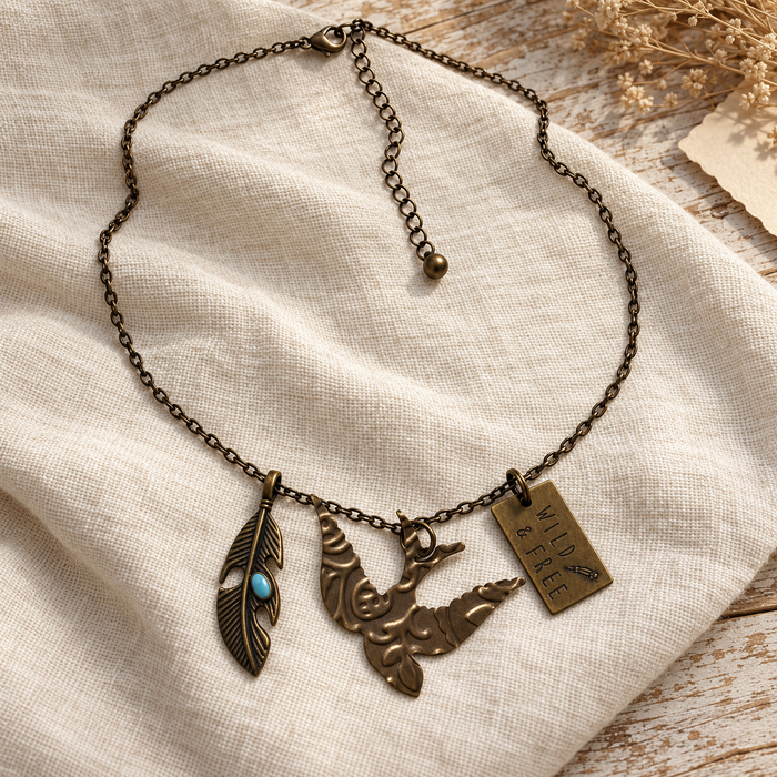 Wild & Free Hand-Stamped Brass Charm Necklace