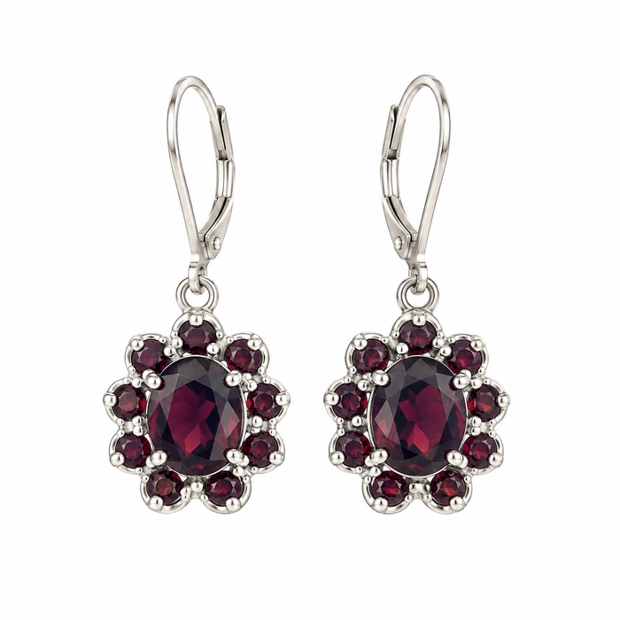 Garnet Cluster Sterling Silver Earrings